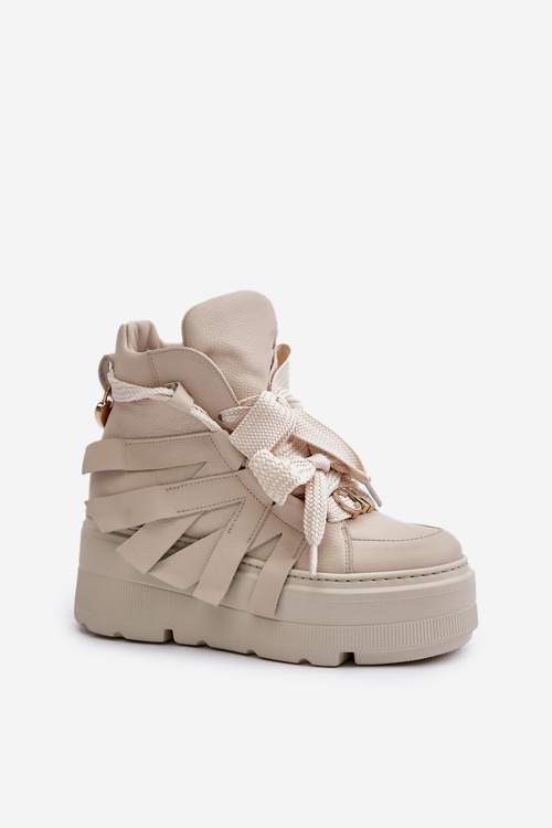 Kožené Dámske Tenisky Na Masívnej Platforme Béžové CheBello 4561