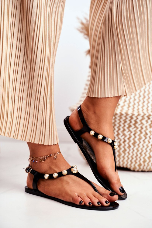 Dámske gumové sandále Black Flip -flops Denise Pearls
