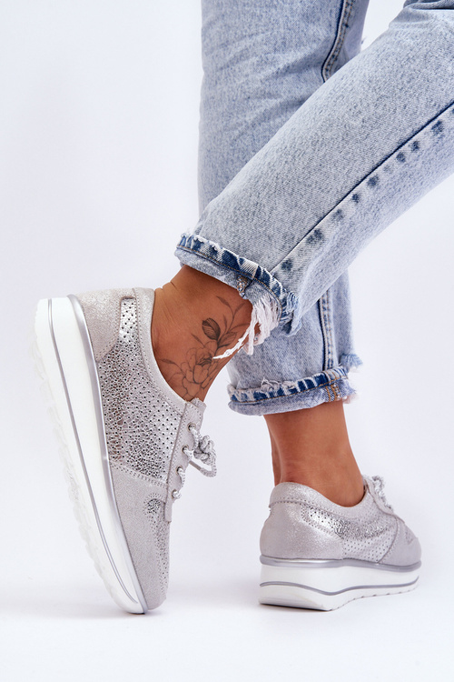 Kožené sportovní boty s perforací S.Barski AL22246 stříbrné