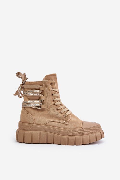 Dámske Platformové Topánky S Dekoratívnym Šnurovaním Hnedé Edidda