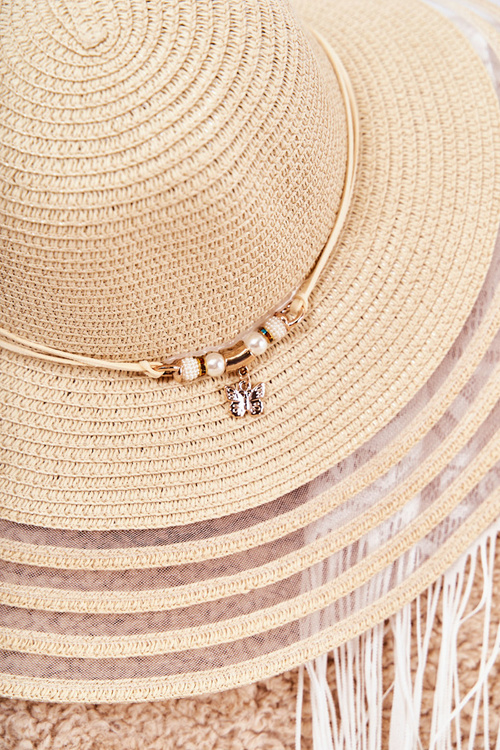 Dámská čepice S Ozdobným Páskem Béžová Carra