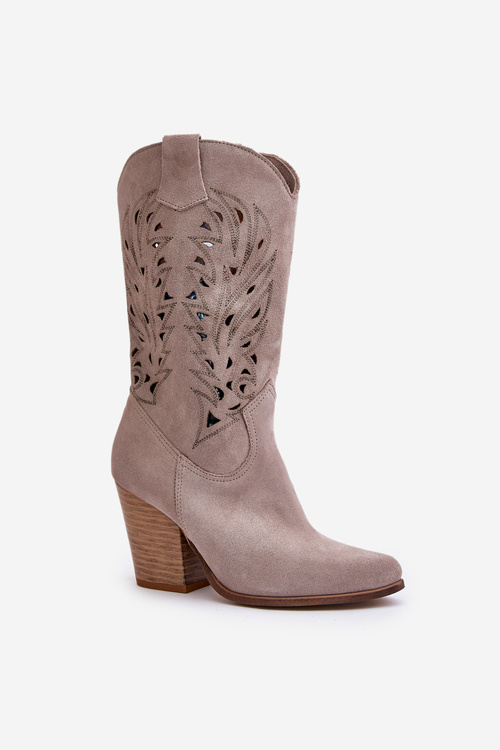 Vyrezávané Čižmy Do Polovice Lýtka Na Opätku Semišové Lewski 3609 Kávové