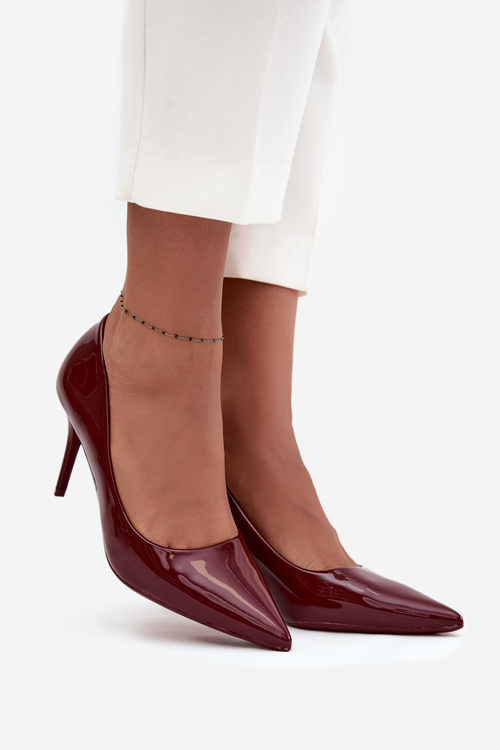 Lakovanej ekologickej kože dámske lodičky s špicatými nosmi Bordeaux Jadira