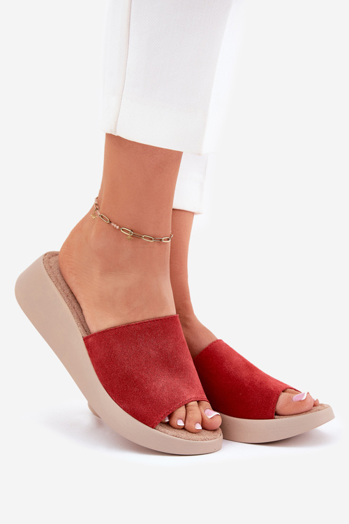 Dámske Zamatové Sandále Na Klíne Panto Fino Červené RR267040