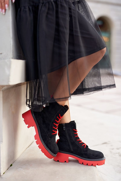 Dámské Kotníkové Ploché Boty Cervene Cerné Malawi