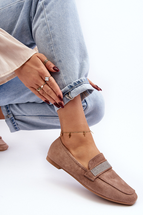 Dámske svetlo -Brown ralrika Moccasins so zirkónmi