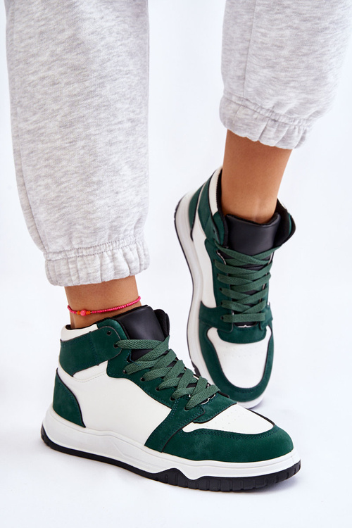 Vysoké dámske športové topánky, biele a zelené tenisky povesti