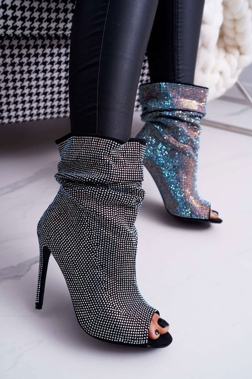 Topánky na vysokom podpätku s zirkónmi lu boo čierny