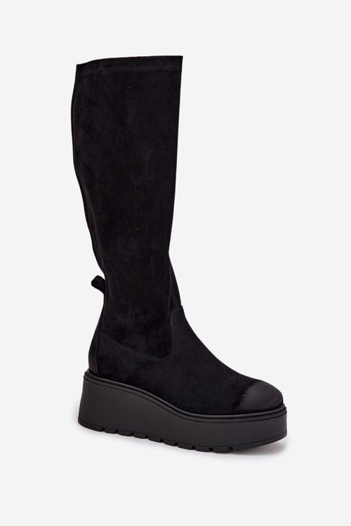 Dámske Kozáky Pred Koleno Na Platforme A Klíne Čierne Vinceza 58342