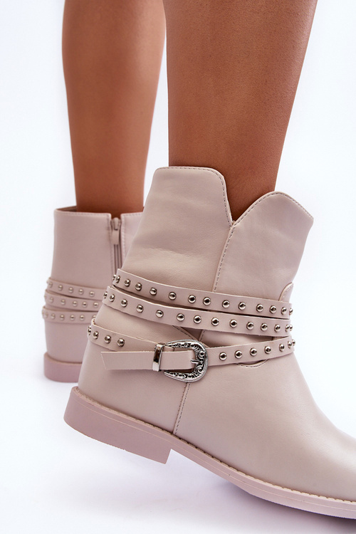 Zdobené kožené dámske ploché podpätky béžová adkrana