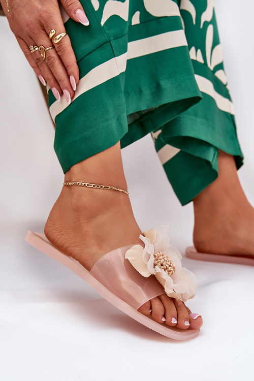 Priehľadné Ploché Dámske Papuče S Umelou Kvetinou Nude Vobetta