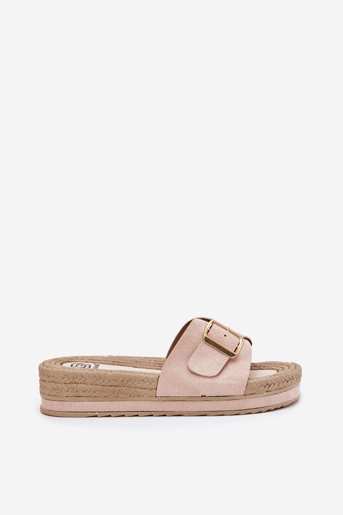 Dámské Pantofle Na Platformě Se Zlatou Sponou Béžové Selira