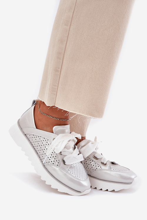 Dámské Kožené Tenisky Na Platformě D&A LR51-796 Stříbrné