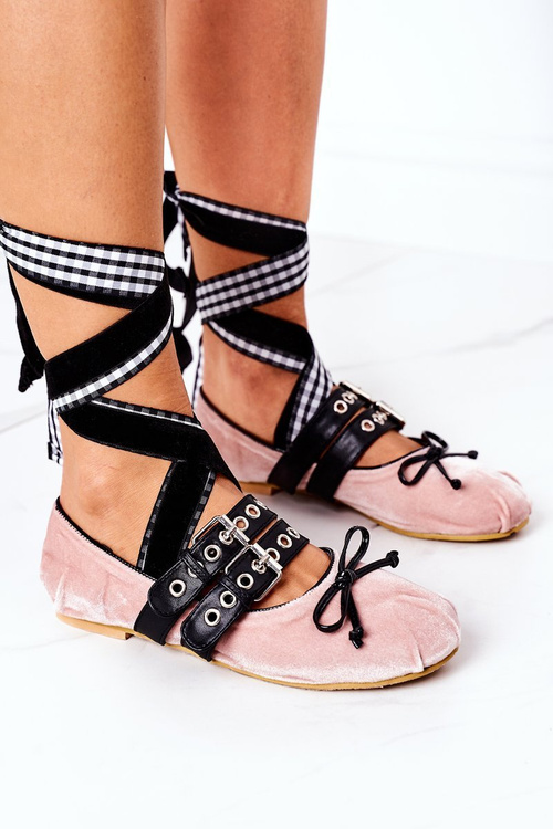 Šněrovací Velurové Baleríny Lu Boo Růžové