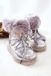 Detské snehové topánky so striebornou granis kožušinou