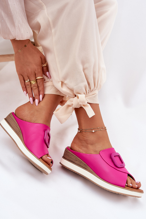 Dámske Kožené Sandále Na Klíne Fuchsie Artiker 56C2147