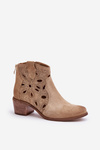 Perforované Semišové Čižmy Béžové Lewski Shoes 3170/2