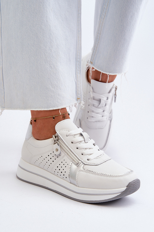 Dámske kožené tenisky na platforme biela ligustra