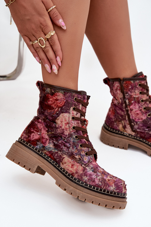 Vzorované dámské čižmy Artiker 57C1055 bordó