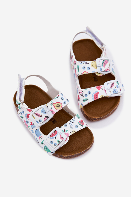 Detské sandále na korkovej podrážke s prackami ovocie biele Thessa