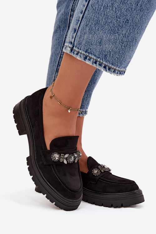 Eko Semišové Mokasíny Dámske S Dekoratívnou Brošňou Čierne Valiana