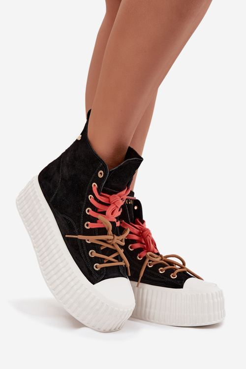 Semišové zateplené dámské tenisky na robustní platformě GOE SS2N4046 Černé