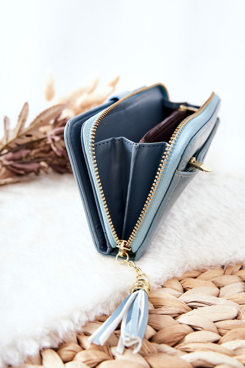 Veľká dámska peňaženka s ďalšou modrou kabelkou