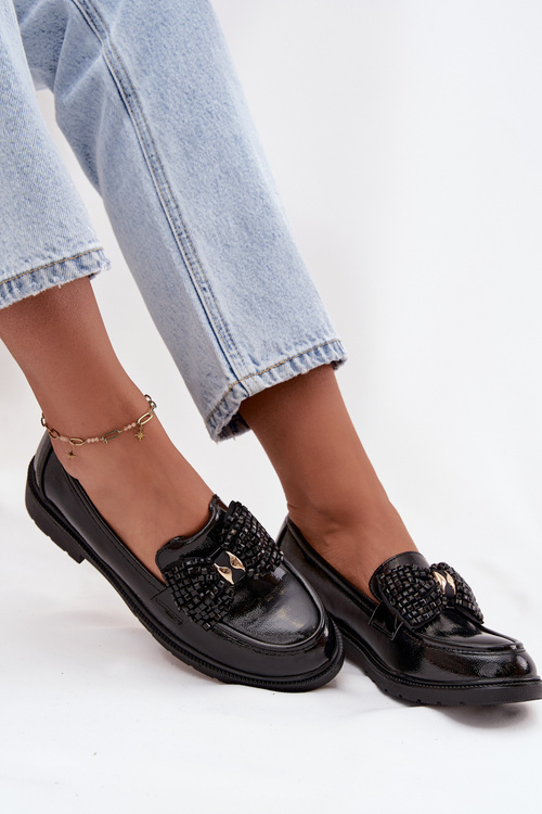 Lakované dámske mokasíny s mašličkou S.Barski HY52-319A čierne