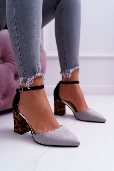 Dámské Lodičky Na Podpatku Leopardí šedé Ferri