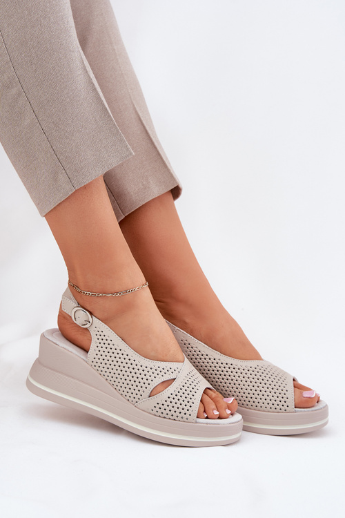 Dámske Kožené Sandále Na Klíne S.Barski LR51-660 Béžové