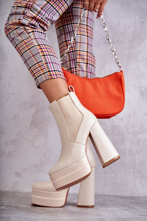 Dámske kožené topánky s masívnymi podpätkami Bege Jones