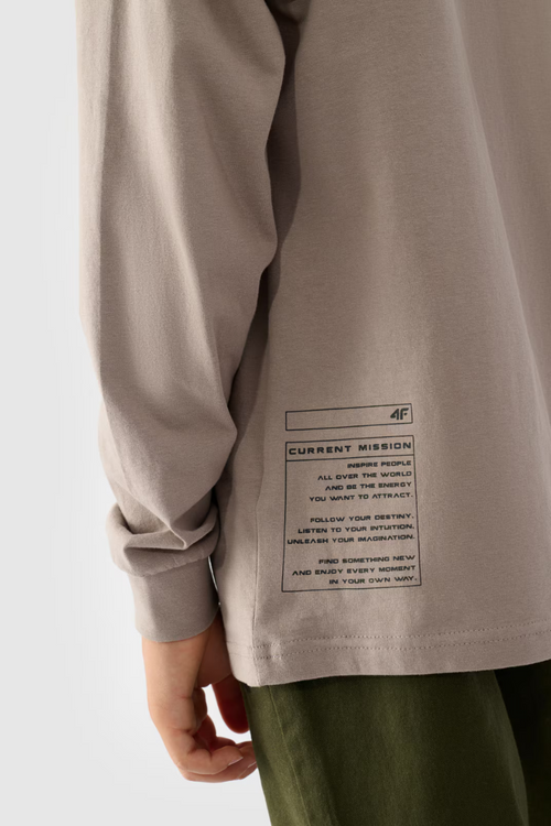 Tričko S Dlhým Rukávom Pre Chlapca S Potlačou Regular 4F 4FJWAW24TLONM294-26S Šedé