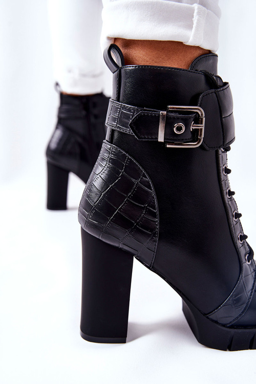 Vysoké Boty Na Jehlovém Podpatku černé Vázané Fasha