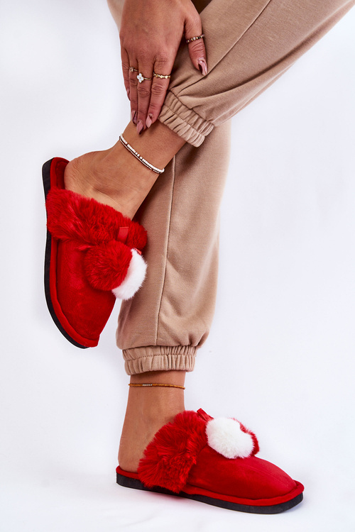 Dámske papiere s pompoms a kožušinami červenej sahira