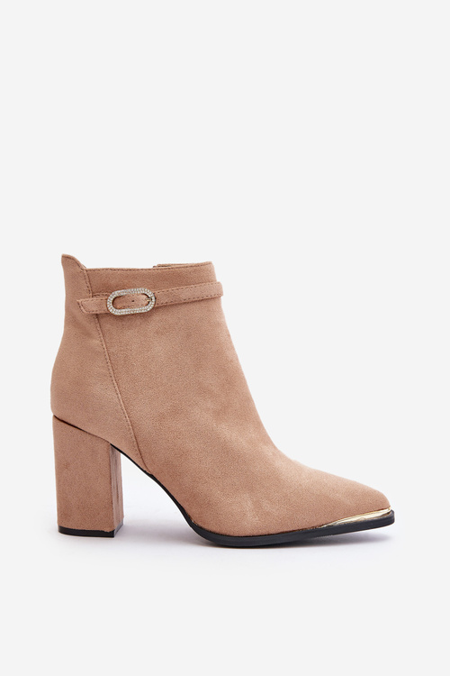 Zateplené dámske čižmy s ostrou špičkou na podpätku béžové Laoreina