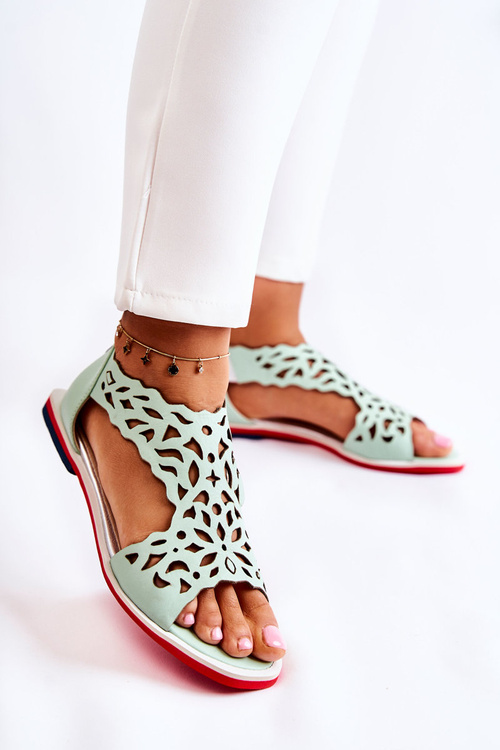 Kožené prolamované sandály zelené Alima