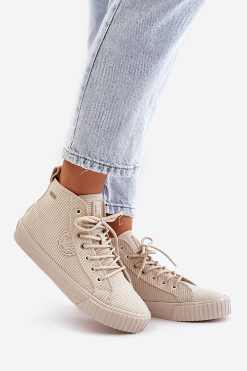 Zateplené Zamatové Tenisky Dámske Big Star OO274771 Hi-Poly System Béžové