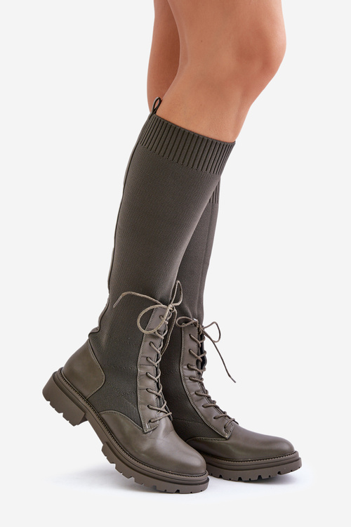 Návratové kozačky se svrškem z punčochy Ciemnozielone Iranel