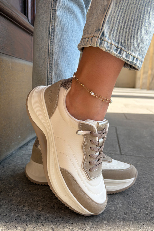 Dámske Semišové Tenisky Na Platforme Big Star RR274A344 HI-POLY SYSTEM Béžové