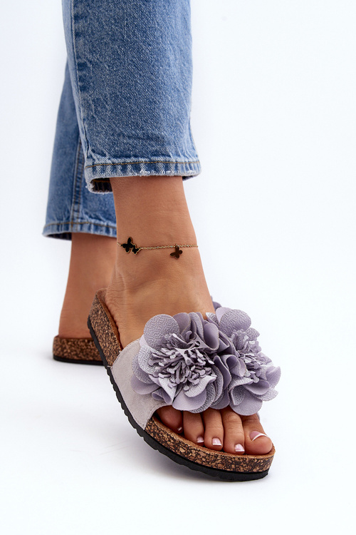 Dámske sivé papuče so kvetinovým vzorom Lulania