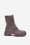 Suede Lace -up Boots Workers s kožušinou sivou frendo