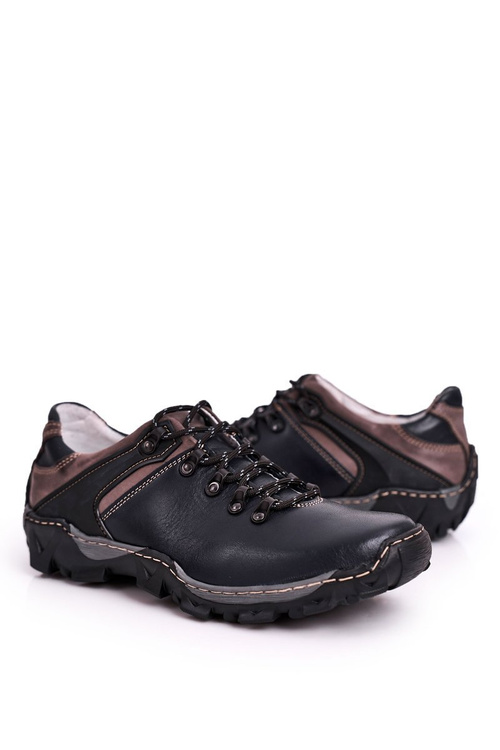 Pánske kožené trekkingové topánky Navy modré