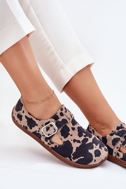 Semišové Polobotky Barefoot Dámske S Prackou Patches Zazoo N1261 Hnedo-Bežové