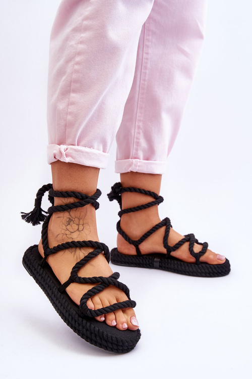 Vázané Sandály Na Masivní Platformě Černá Can't Wait