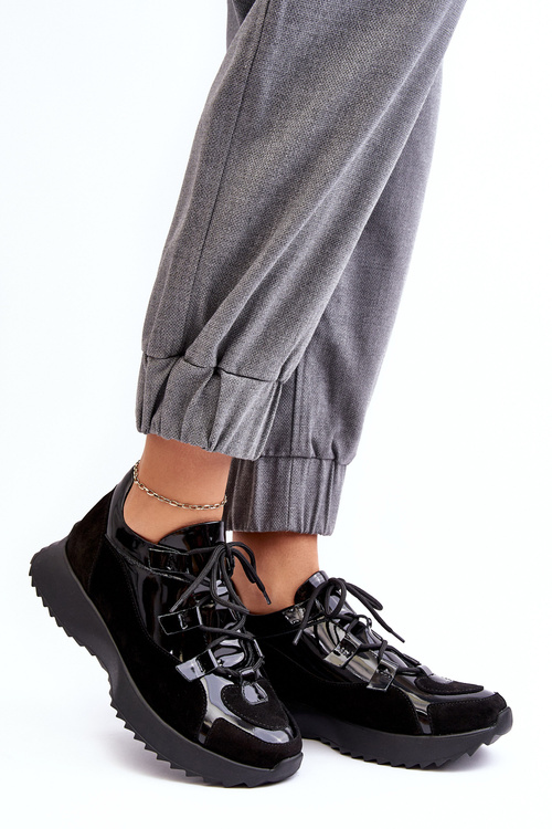 Kožené lakované dámské sportovní boty M01/2 Zazoo Černé