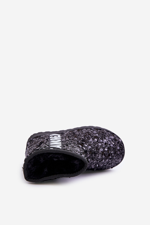 Dětské zimní boty s podšívkou z flitrů černých Rebbica