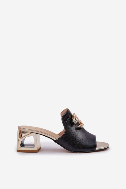 Kožené elegantní dámské pantofle na nízkém podpatku Laura Messi 2874 černé