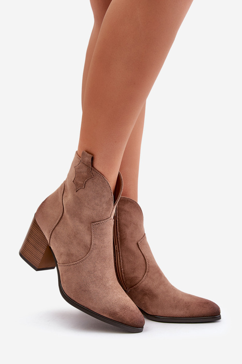 Kovbojské Čižmy Na Opätku Zateplené Z Eko Semišu Tmavo Béžové Vinceza 58345