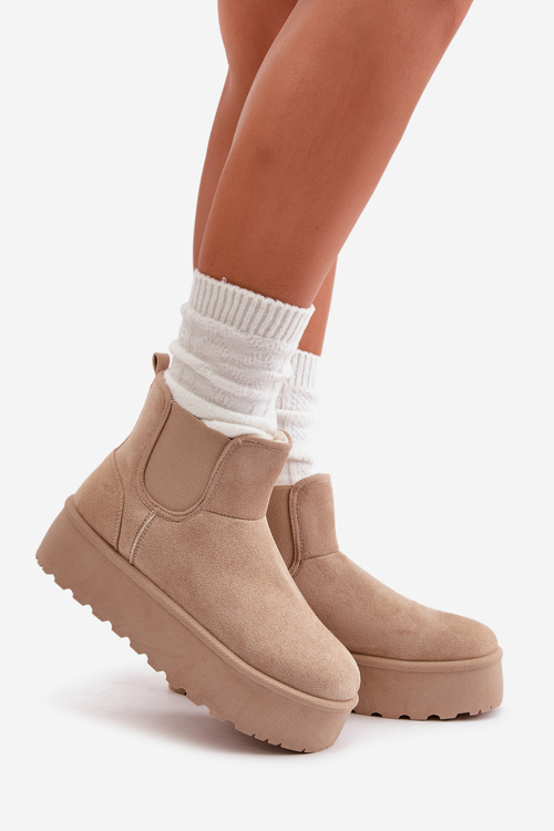 Dámske Snehové Topánky Na Platforme S Elastickými Vložkami Svetlo Béžové Rialine
