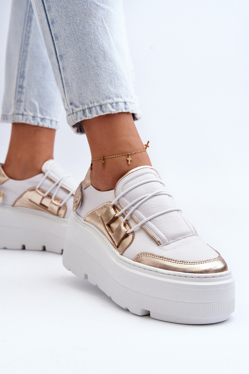 Zazoo 1833 Dámske kožené tenisky na masívnej podrážke bielo-zlaté